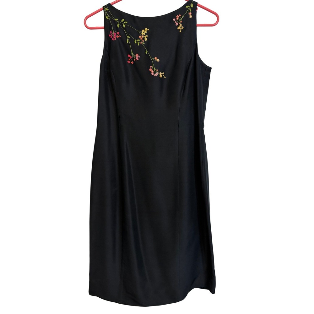 Ann Taylor Silk Embroidered Sheath Dress Women 8 Black